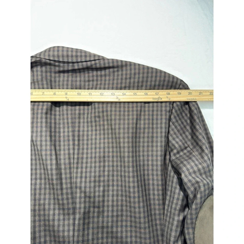Hugo Boss Sport Coat Mens 42L Brown Check Wool Tweed Elbow Patches Blazer